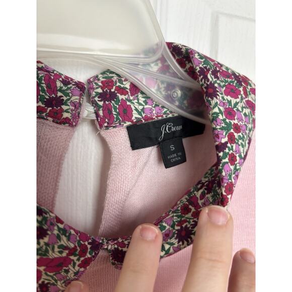 J. Crew Liberty 100% Merino Wool Pink Sweater Sz Small Floral Preppy Old Money - Picture 5 of 7